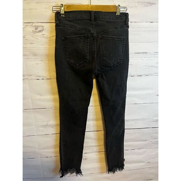 FREE PEOPLE Great Heights Washed Black Frayed Skinny Jeans 26 - Picture 4 of 8